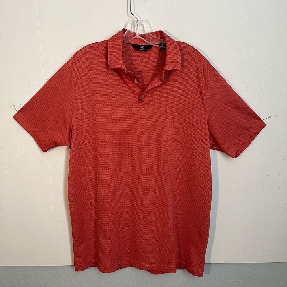 Mark Schaffner Marx men’s large orange short sleeve shirt three button closure.